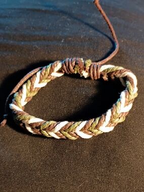 Braided Cotton Men's Bracelet - Green, Brown & White